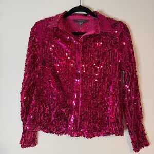 Primark Fuchsia Sequin Button Down Shirt